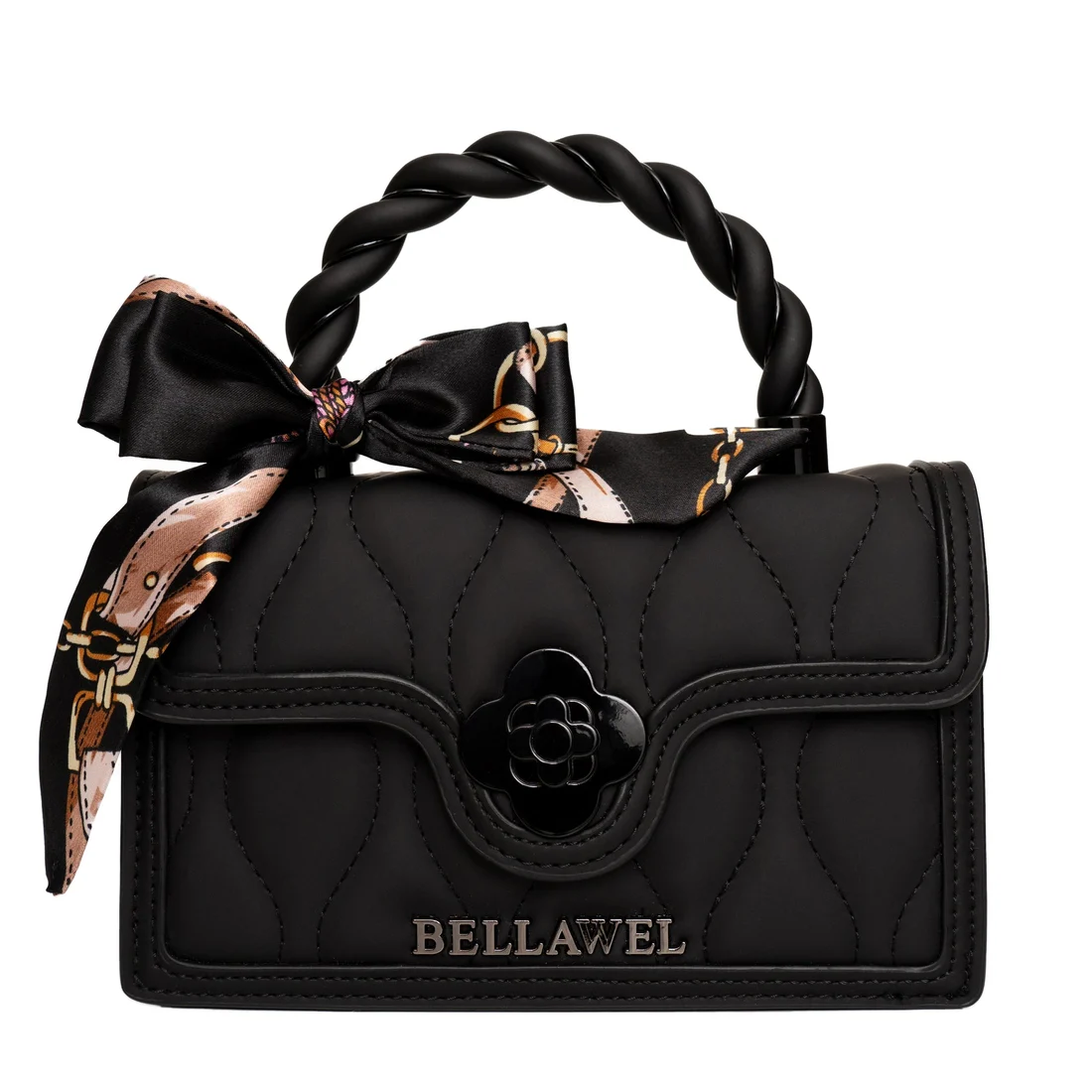 Bellawel handbag photographed on white with gold detailing